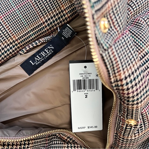 New LAUREN by RALPH LAUREN Quilted Tweed Down Vest Brown Sz 2 - Picture 14 of 17